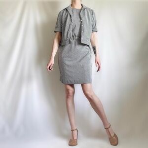 Vintage 40s/50s Navy Blue & White Seersucker Dress & Jacket